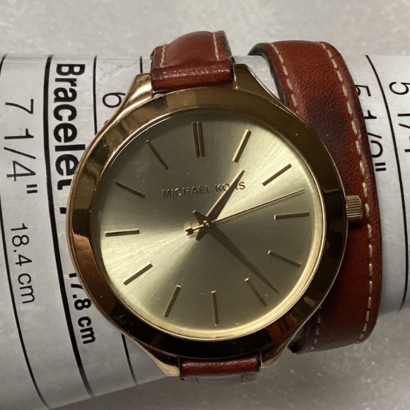 Michael Kors Slim Runway Double Wrap Brown Leather Band Women’s Watch MK-2256 - Picture 7 of 16